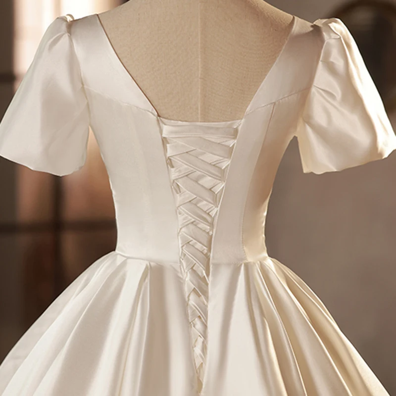 AnXin SH principessa bianco raso innamorato perline bottone una linea manica corta a sbuffo abito da sera personalizzato abitino bianco