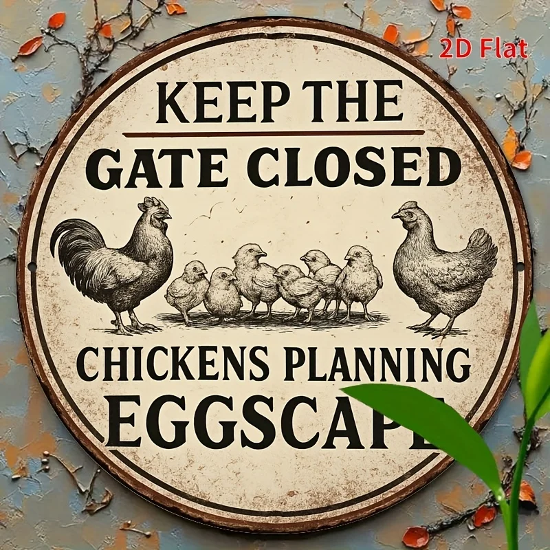 2D Flat, 1pc Funny Chicken Coop Warning Sign - Vintage Farmhouse Wall Decor with Humorous Quote,