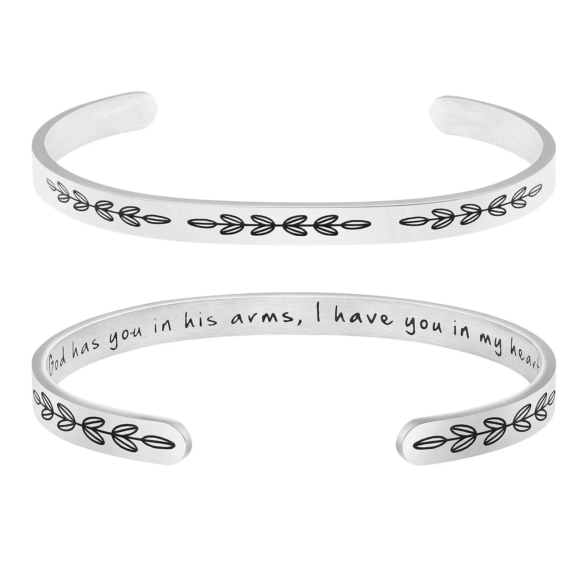 DAVINI 6mm Stainless Steel Open C-shaped Bracelet With Engraved Wings Heart Cross Arrow Pattern Bracelet Jewelry
