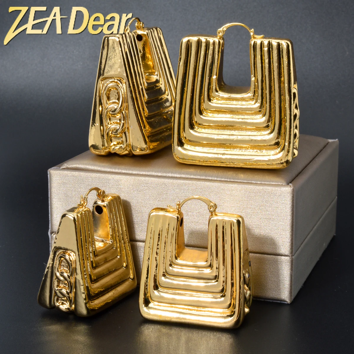 

ZeaDear Chunky Smooth Big Earring For Women 18K Gold Color Geometry Drop Ear Ring 2024 For Dubai African Nigeria Wedding Party