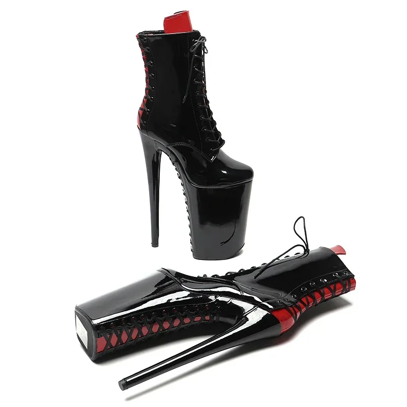 Leecabe  26CM/10inches Patent Upper Black with Red Trendy fashion High Heel platform party stripper heels Pole Dance boots