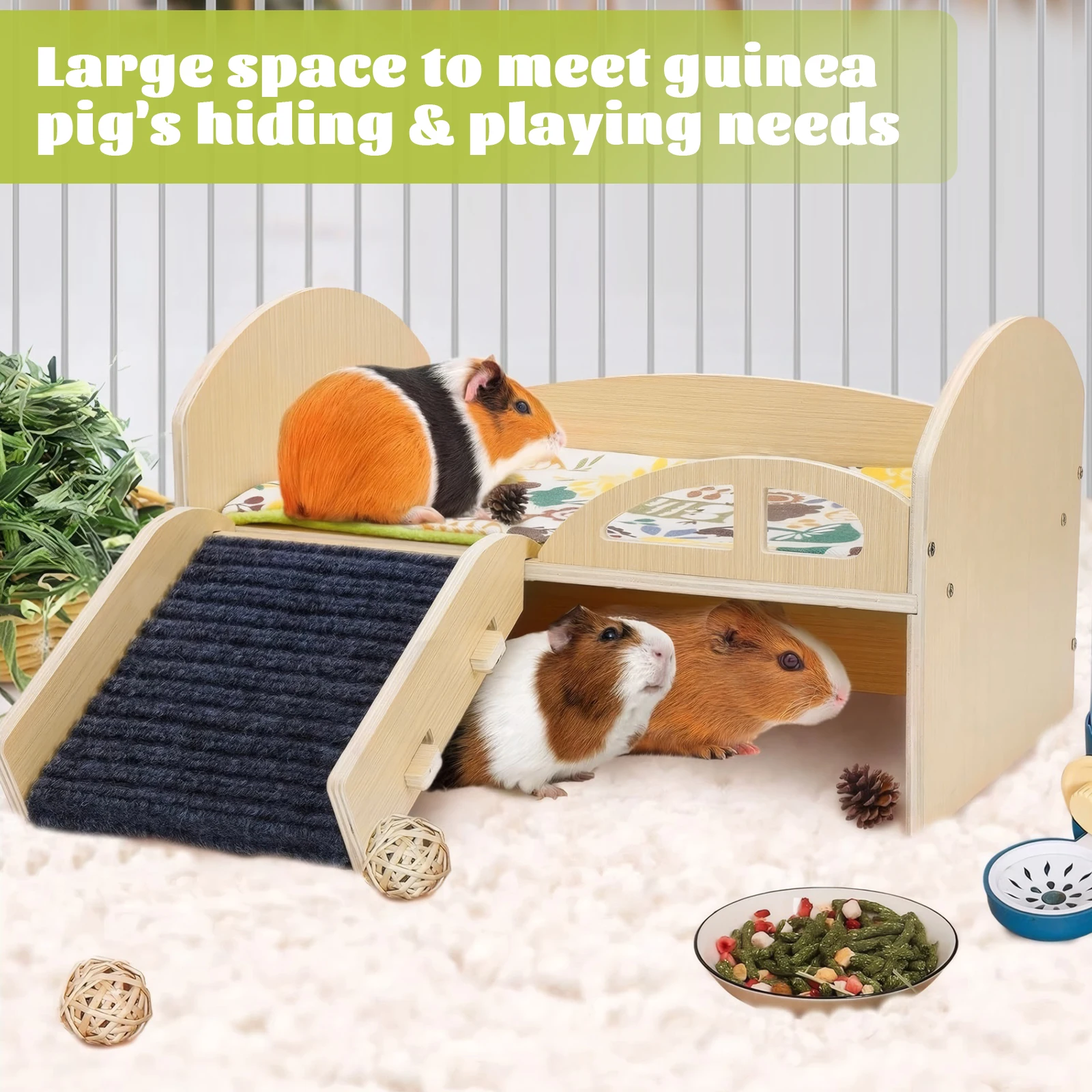

Guinea Hideout Platform with Stable Stairs & Mat Wood Pet Toy Bed Multi-Level Guinea Pig Castle for Hamsters Bunny Chinchillas