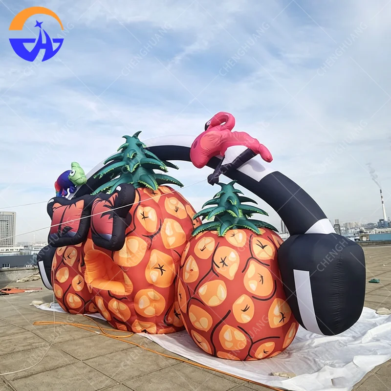 Customized Large Inflatable Pineapple Earphone Design Outdoor Electronic Music Festival Stage Booth Advertising Activity