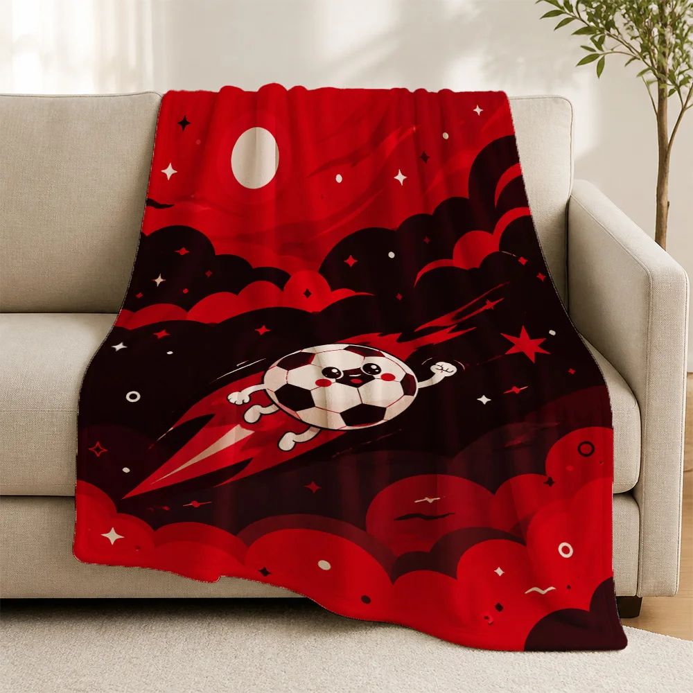 Vibrant Soccer Ball Throw Blanket for Couch Decor Sports Football Lover Gift Modern Red Cloud Pattern Cozy Lapghan Stylish Indoo