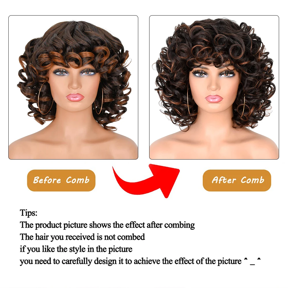 Copper Red Curly Wig Afro Short Kinky Curly Big Bouncy Wig with Bangs for Women Synthetic Hair Wig for Daily Use Party Cosplay