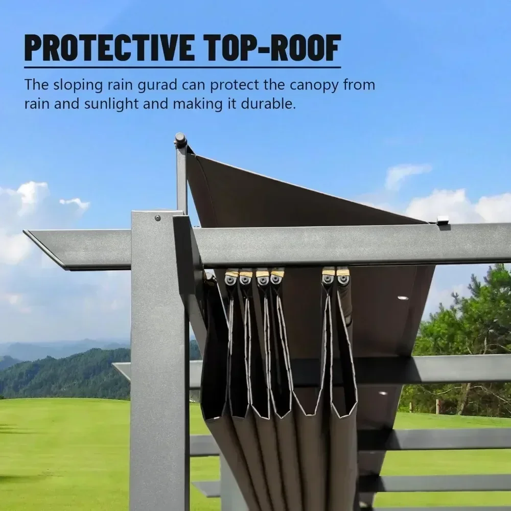 

High quality Outdoor Retractable Pergola Heavy-Duty Aluminum Shelter with Double Sun Shade Pavilion Large Grill Canopy