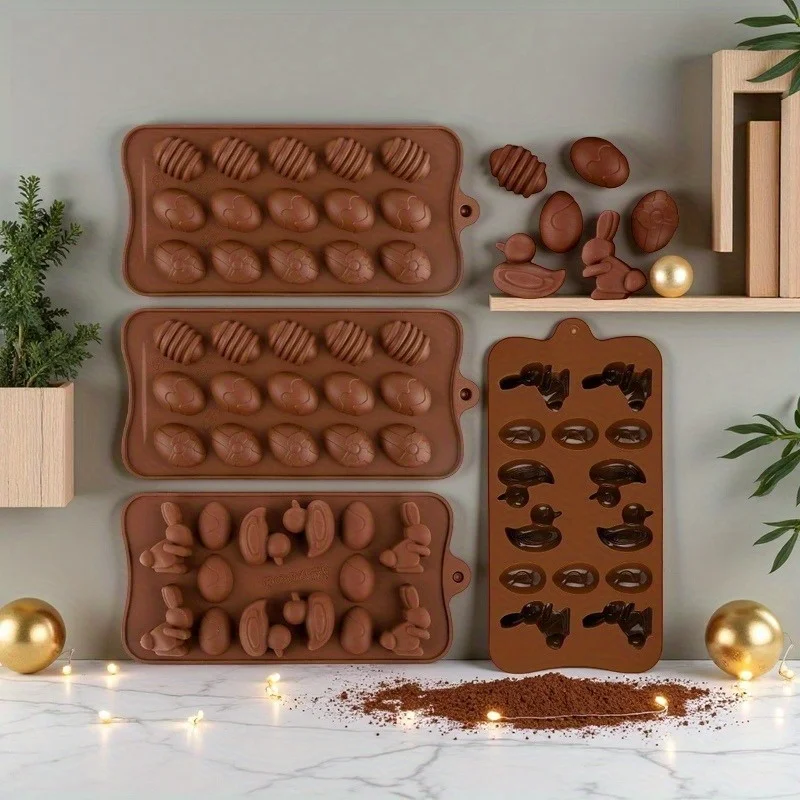 2pcs Easter Silicone Chocolate Molds - Latex-Free, Featuring Egg, Bunny, Rabbit & Duck Shapes for Perfectly Fried Easter Treats