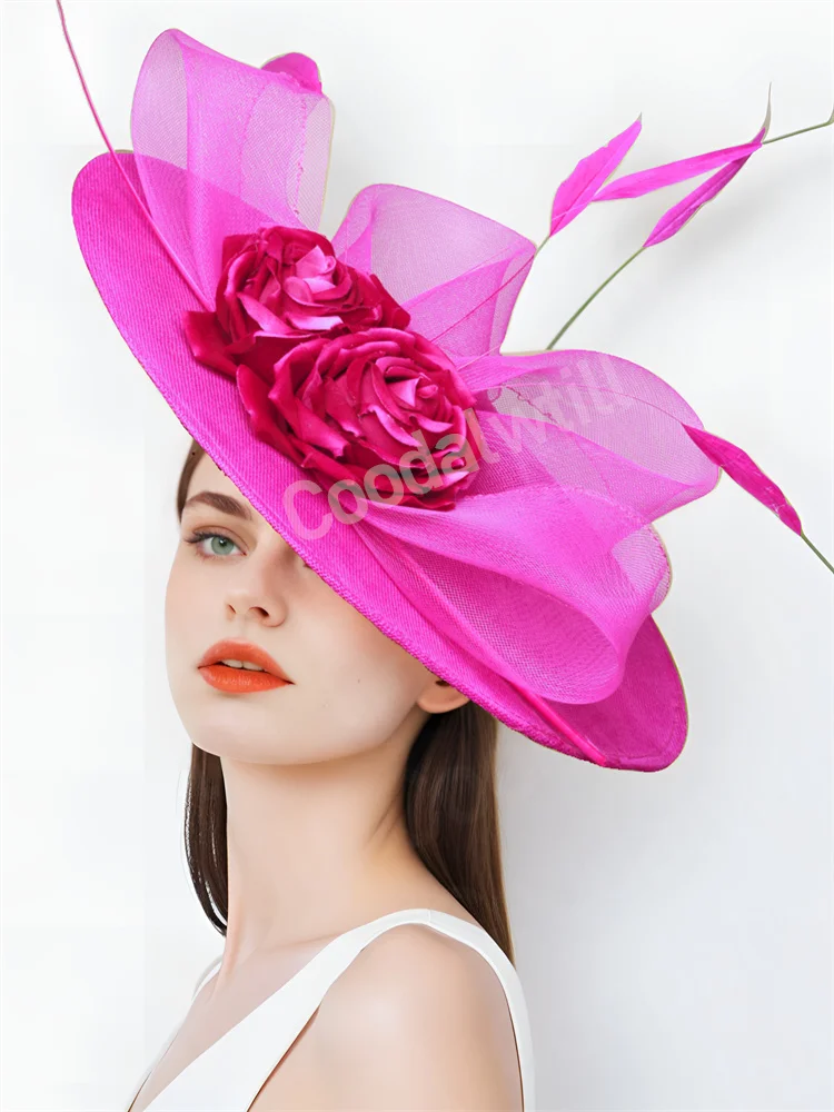 

Big Derby Flower Fascinator Hat Women Church Race Headpiece Mesh Bride Big Wedding Chapeau Cap Ladies Royal Ascot Pillbox Caps