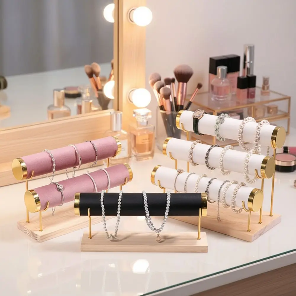 Detachable Bracelet Display Holder Flannel Wrap 3 Tier Bangle Storage Rack Multipurpose Wooden Tray Jewelry Storage Stand