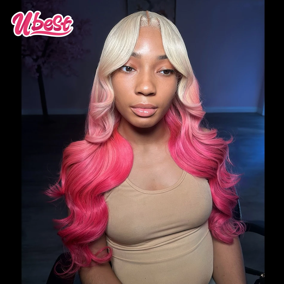 

Ubest Ombre 613 Pink Colored Body Wave 13x6 13x4 Lace Front Wigs Brazilian 100％ Human Hair Transparent Wig Pre Plucked For Women