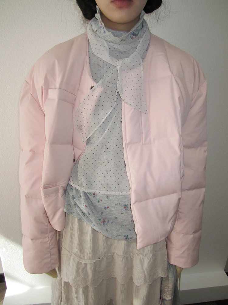 

Pink down Jaet Women's 2025 New Design Trendy Cotton Outerwear Korean Sle Loose Fit Long Sve round Ne Single Button