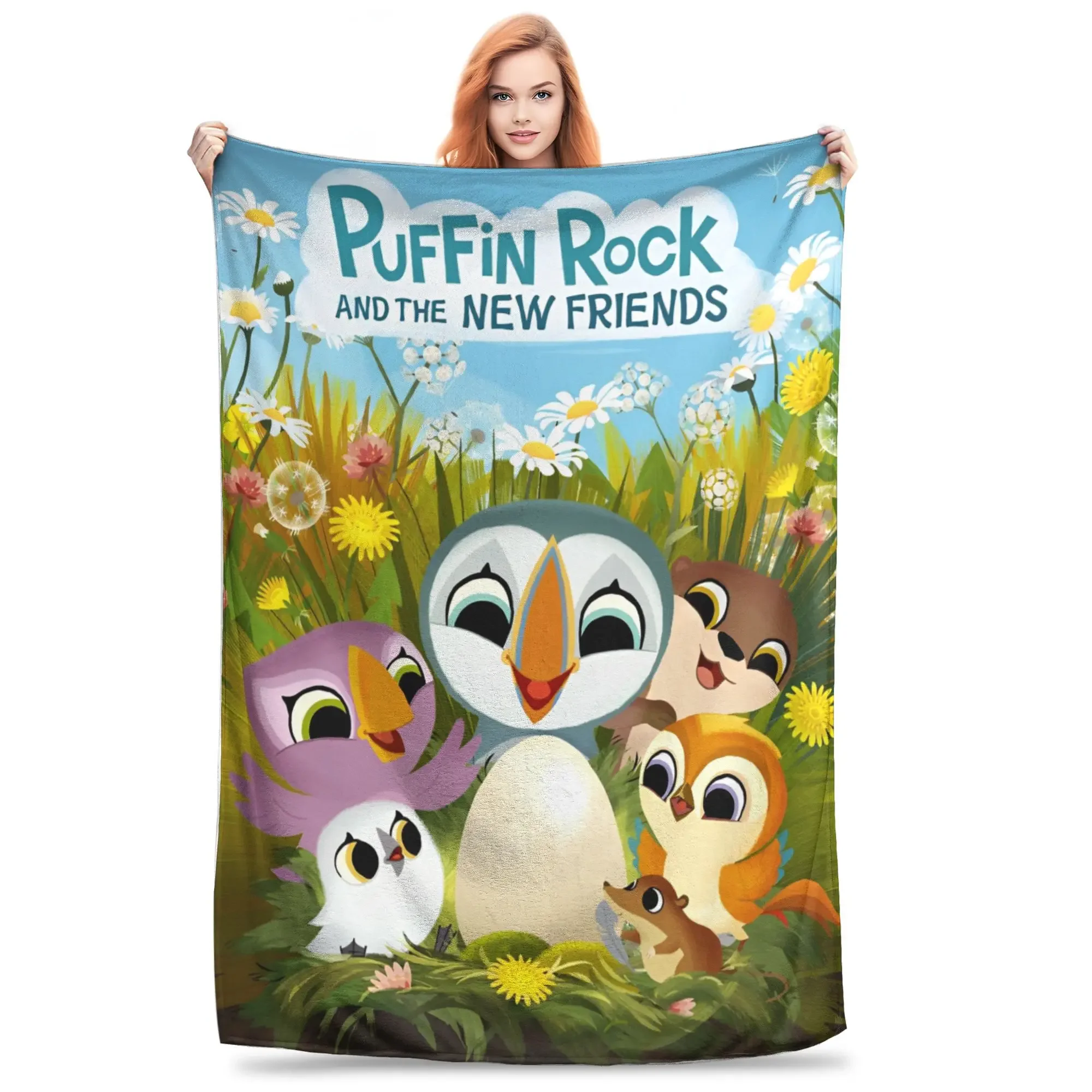 

Плед Puffin Rock and the New Friends с героями мультфильмов и аниме, разноразмерные теплые, уютные, пушистые пледы для дивана, кровати