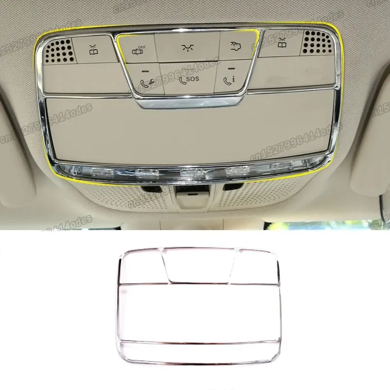 shiny silver car roof reading light frame trims for mercedes benz c e glc class 200 300 350 w205 w213 w253 x253 2016-2022 2021