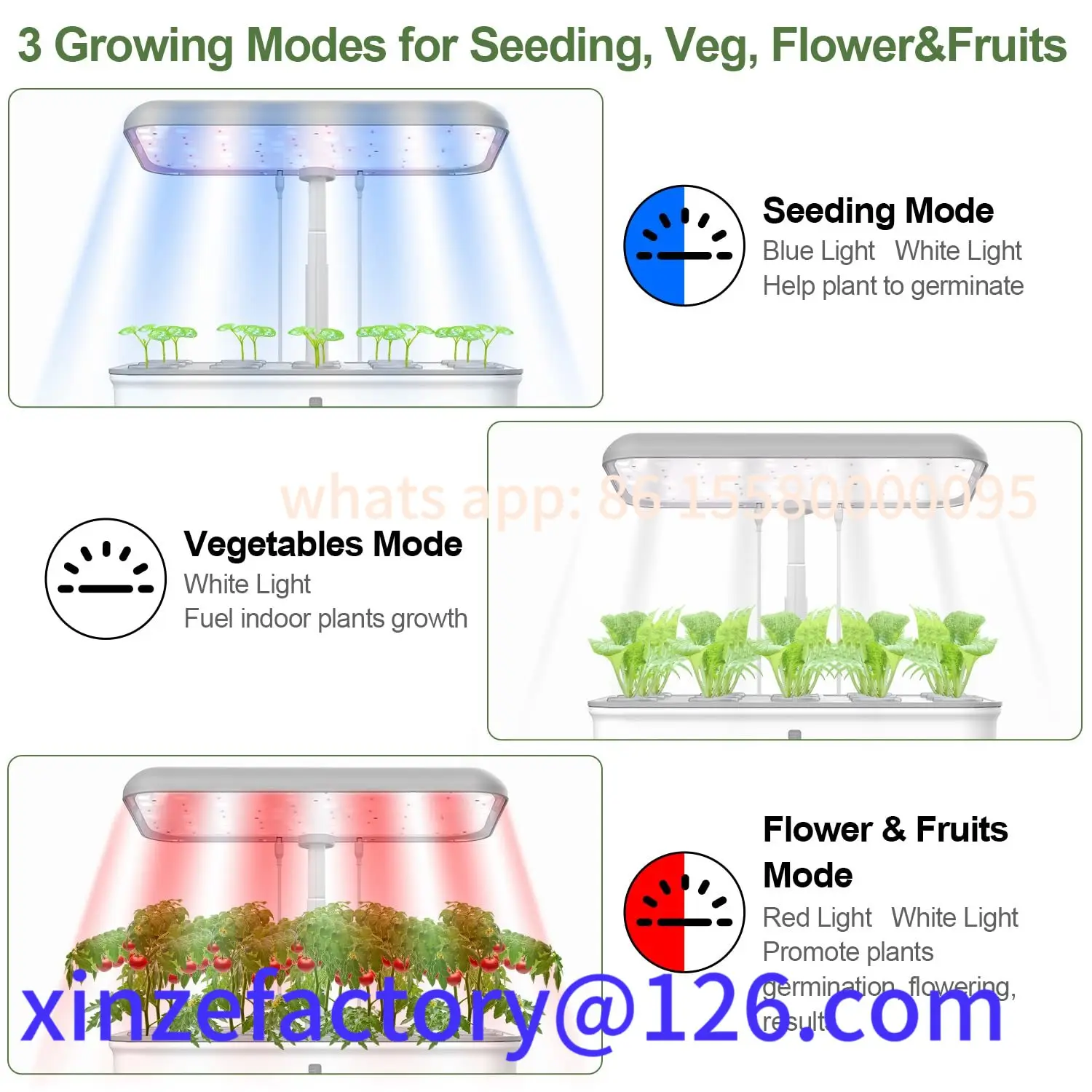 Sistema de cultivo hidropónico Wifi personalizable con luz LED de cultivo, bomba automática, jardinería interior inteligente