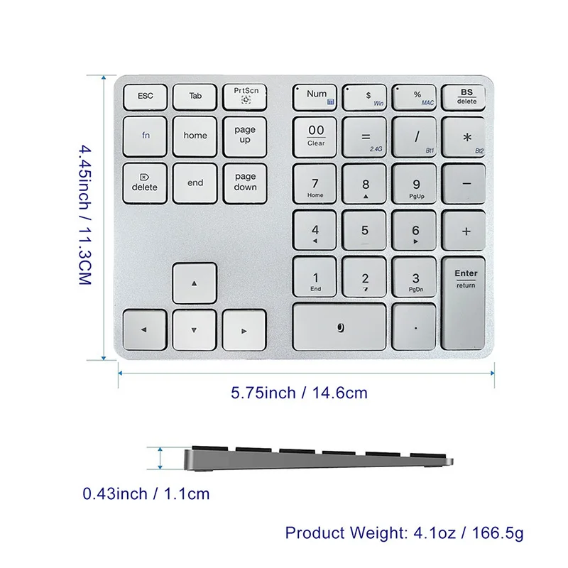 Number Pad, Aluminum USB-C Rechargeable Wireless Number Pad, External 35-Keys Portable 2.4 GHz  Keyboard for Laptop, PC Desktop