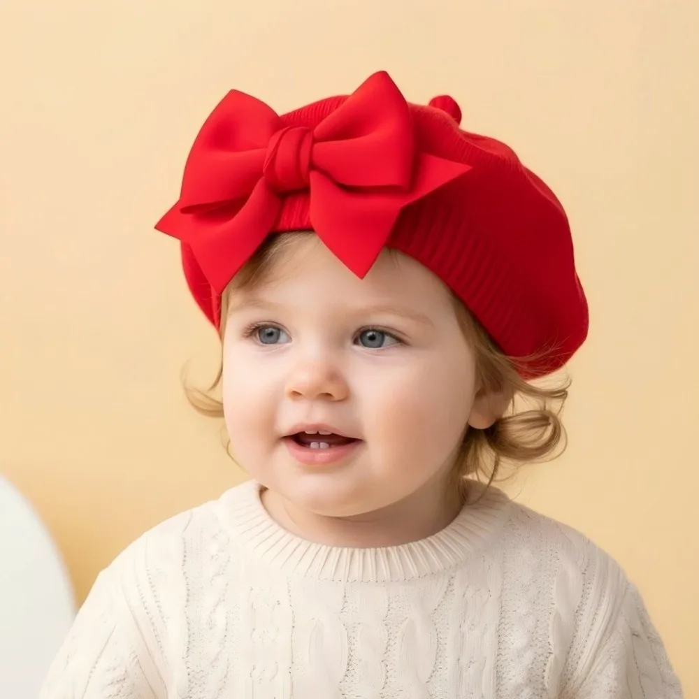 Cute Knitted Beret Hat Soft Spring Hair Accessories Painter's Hat Solid Color Beanie Caps for Newborn 1-3 years - view 5