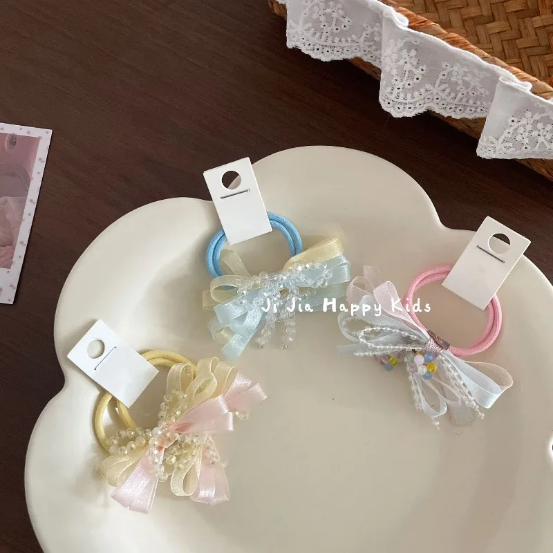 Tulle Bow Rhinestone Pearl Hair Clasp Hair Tie Sweet Beaded Cute Versatile Headwear for Girls Daily Premium sweet Accessories