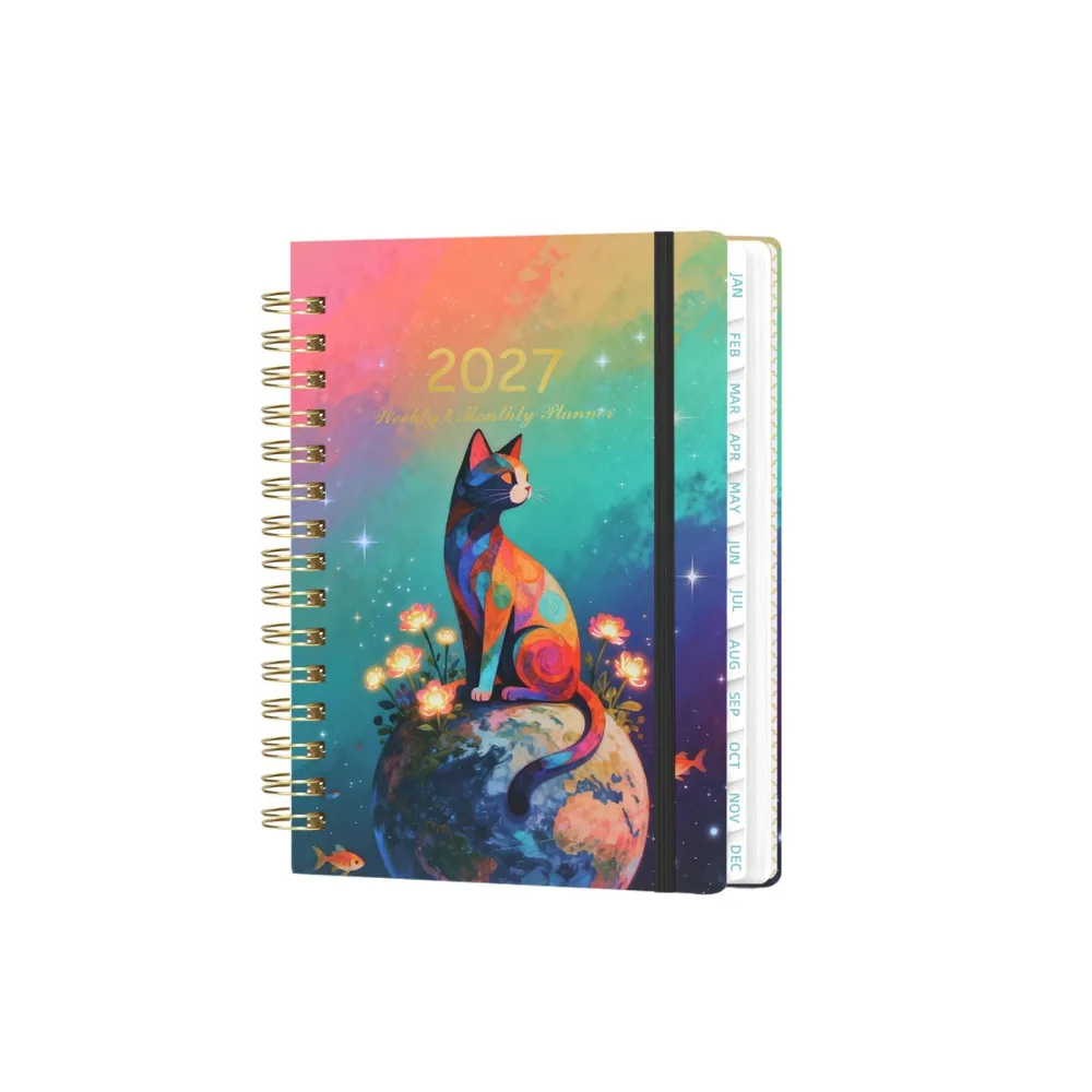 Floral Pattern 2027 Schedule Book A5 Planner Reminder Agenda Book To Do List Textured PU Daily Planner Book Office Supplies
