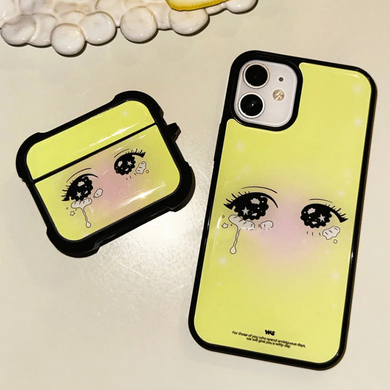 Funda para Teléfono con Diseño Coreano Y2K, Ojos de Dibujos Animados con Lágrimas, Color Rosa Dulce, para iPhone 17 AIR 16 15 14 13 12 11 PRO MAX PLUS