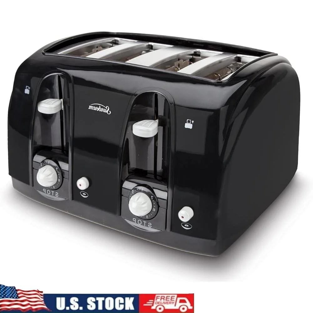 Тостер с широким слотом и 4 ломтиками. Очень широкие слоты. Электронная технология тостов. Регулируемые настройки теста. Универсальный хлеб-бублик.