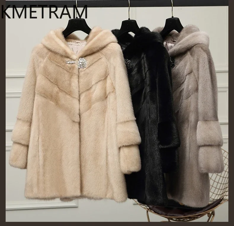 Real Mink Fur Coat Women High Quality Mid Length Fur Jacket with Hood New in Outerwears Winter Luxury Clothes шуба женская 2024