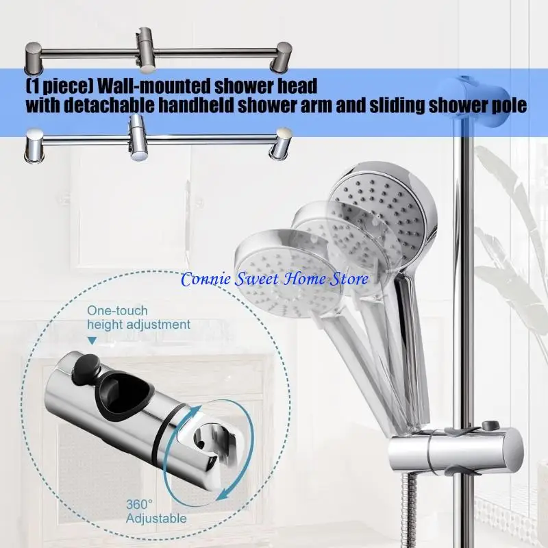 LXAF Easy Installs Wall Mounted Shower Rod with Adjustable Height for Handheld Shower