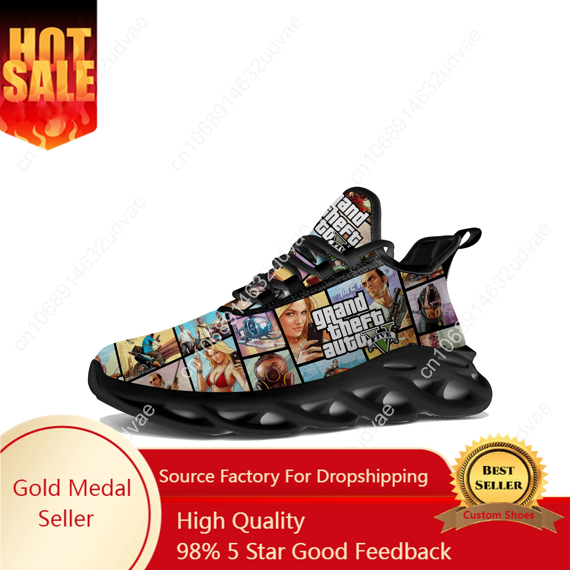 Grand Theft Auto GTA V 5 Flats Sneakers Cartoon Game Mens Womens Sports Running Shoes High Quality Sneaker Customized Made Shoe