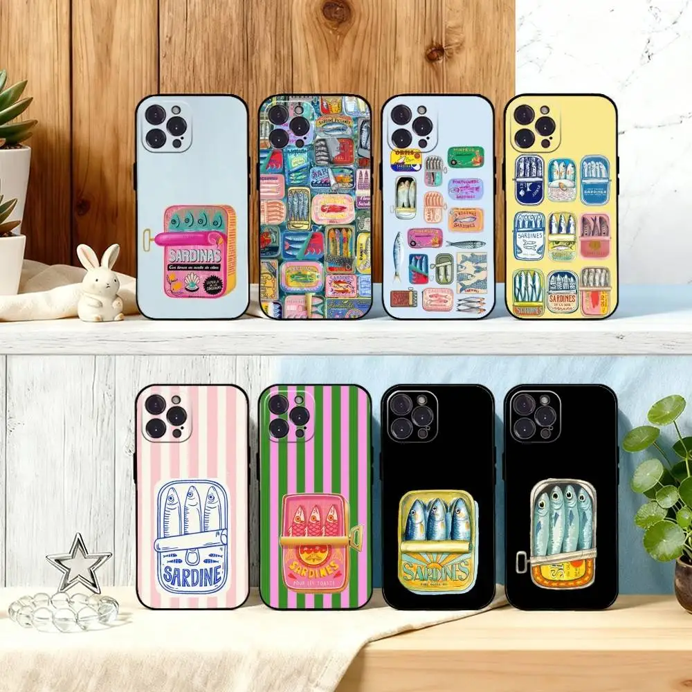 

Vintage Canned Sardines Phone Case For iPhone 16,15,14,13,12,Plus,Pro Max, 5G Others Soft Black Cover
