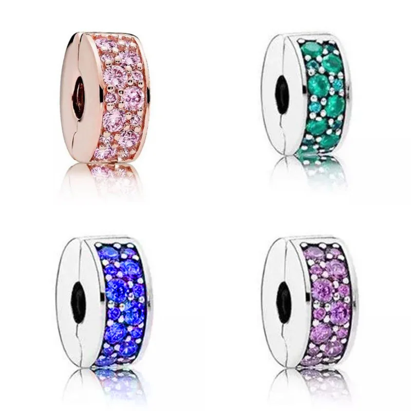 Abalorios redondos de doble fila con diamantes, cuentas de cierre, compatibles con collar Pandora Original, pulsera, llavero, joyería fina artesanal, novedad de 2024