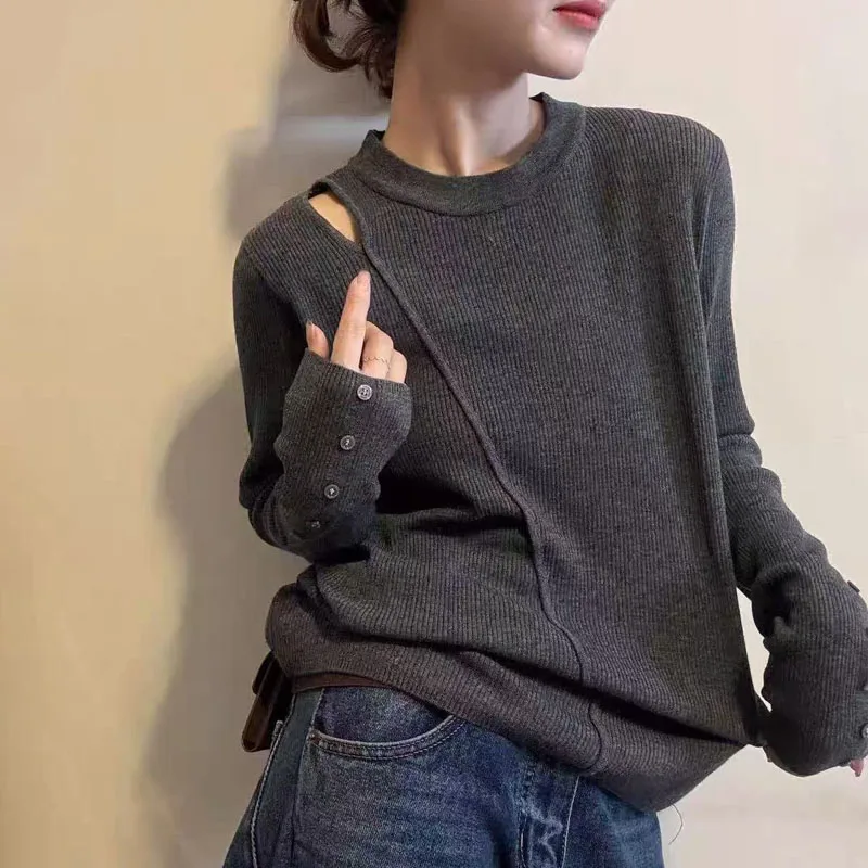 

New O-Neck Unique Knitwears Knitted Sweater Women Pullovers Long Sleeve Knit Sweater Pullover Women Tops Sueters De Mujer Q2193