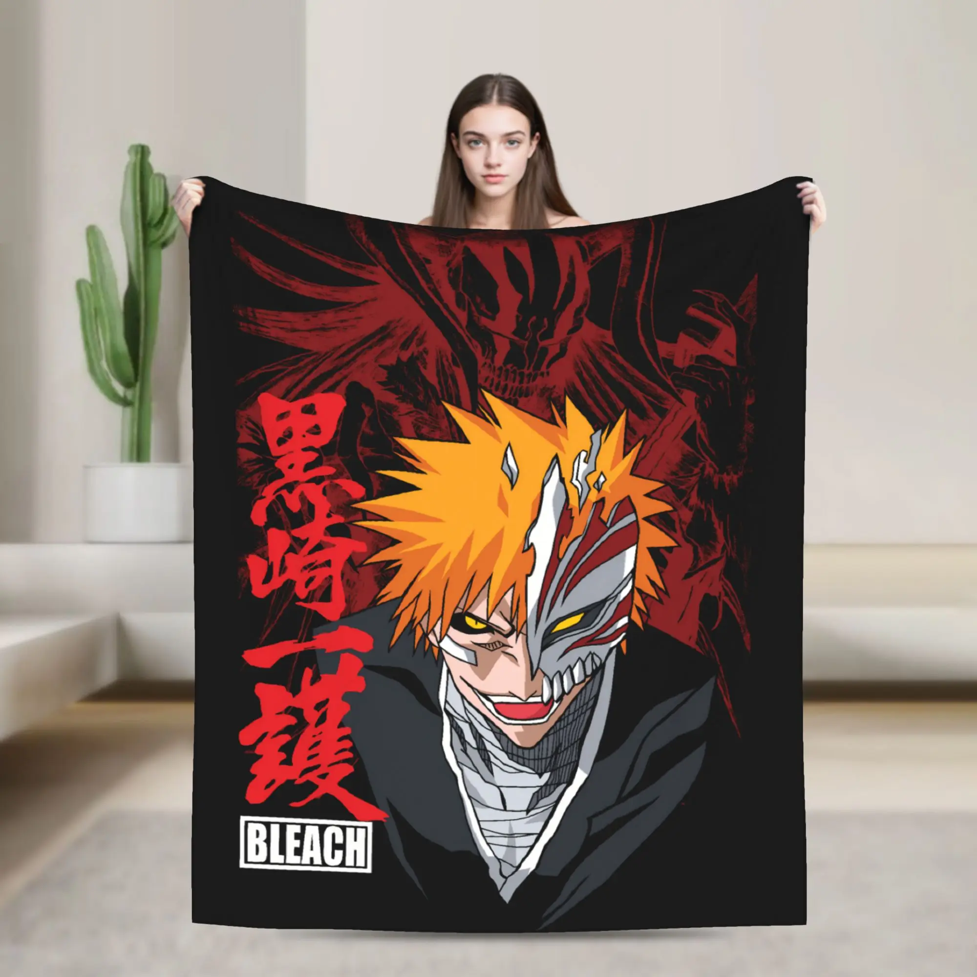 Ichigo Masked Close Up Warm Soft Blanket Bleached Decorative Plush Throw Blanket  Bedroom Flannel Bedspread Sofa Bed Cover