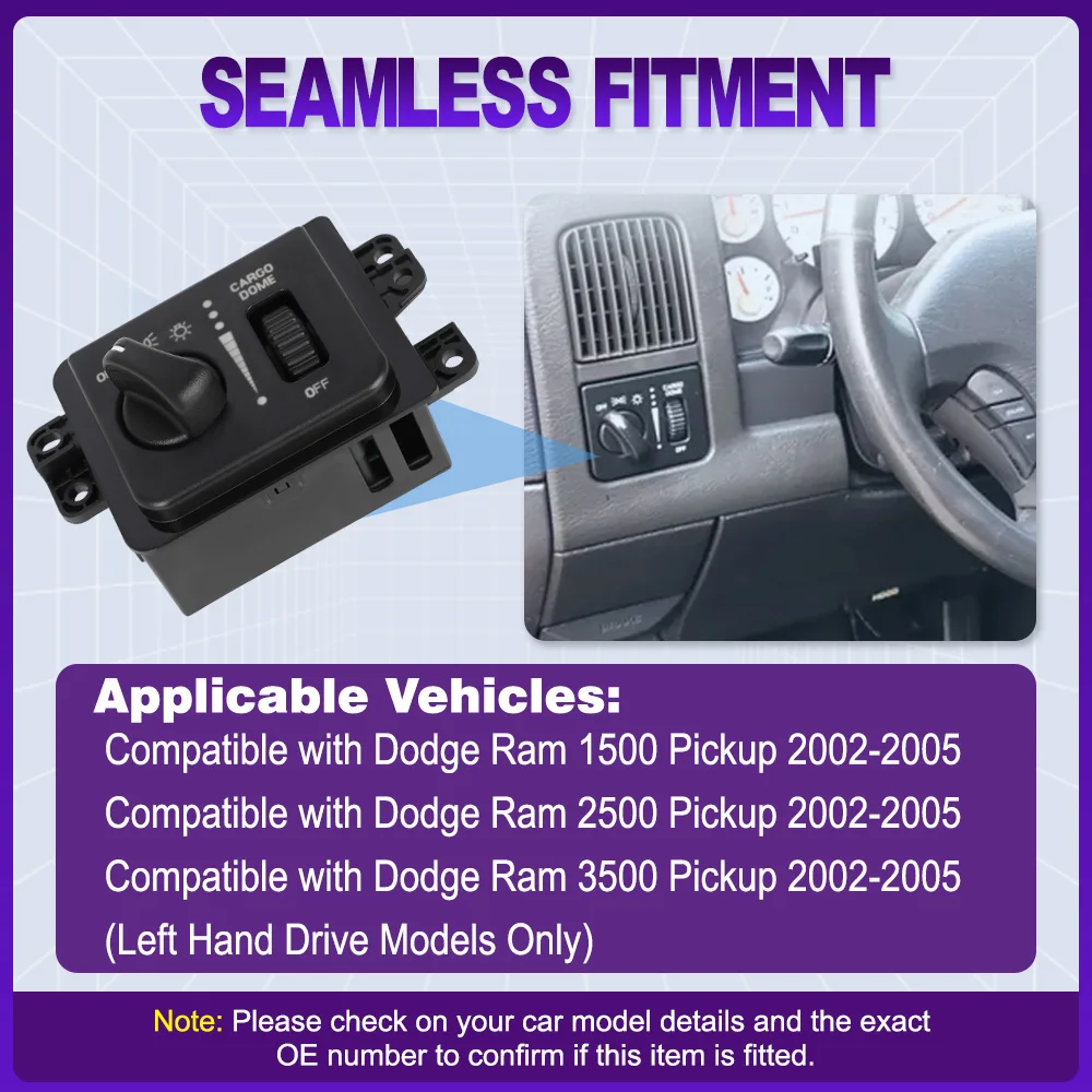 

Car Fog Lamp Headlight Control Switch for Dodge Ram 1500/2500/3500 Pickup 2002 2003 2004 2005 56045537AA 56045536AA