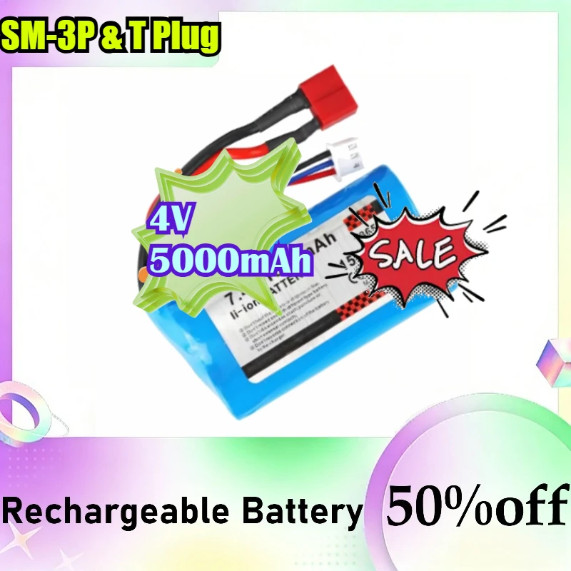 

Аккумулятор Li-ion 4V 5000 мАч высокой мощности для радиоуправляемых машин, перезаряжаемая батарея 18650 с разъемами SM-3P и T-Plug для радиоуправляемых моделей