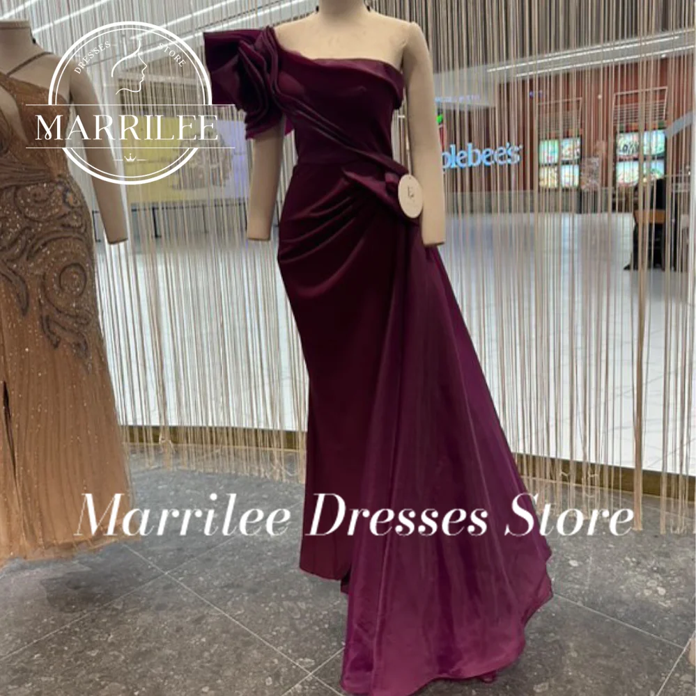 

Marrilee Customized One Shoulder Solid Color Side Silt Sleeveless Ruffles Panel Train Ladies Gowns For Special Occasion Pleats