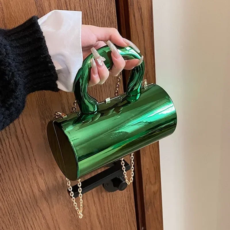 

Акриловые зеркальные сумки для женщин, трендовая модная сумка-цилиндр, женская сумка через плечо с цепочкой, роскошная блестящая женская сумка на плечо