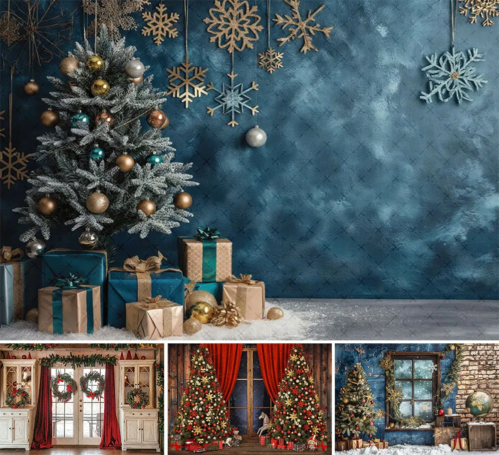 

Фон для фотосъемки Mehofond с Рождеством, винтажная настенная арка, дверь, рождественская елка, детский семейный портретный декор, фон для фотостудии