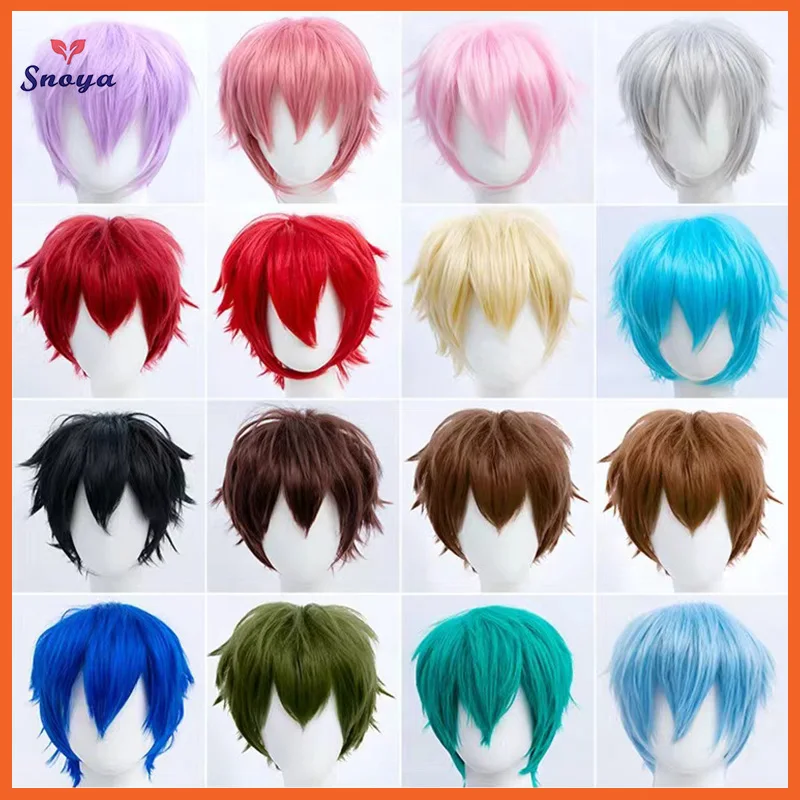 

Snoya 30cm synthetic short Cosplay Wig Spiky Fluffy Heat Resistant Layered Hair pink red orange blue Halloween Party Wig