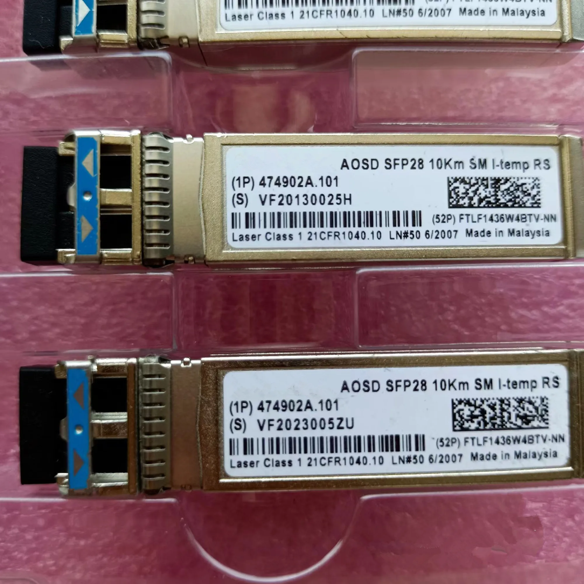 Optical Fiber SFP 25GB  Module AOSD SFP28 25G 10KM SM 474902A.101 FTLF1436W4BTV-NN 10KM Adapter Switch