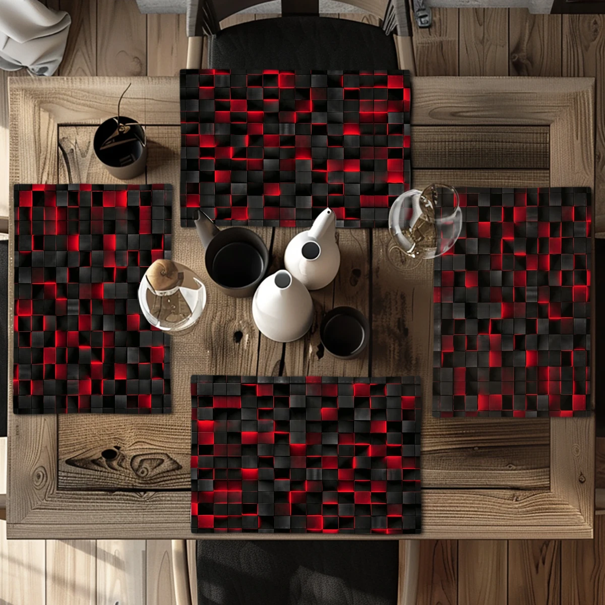 Bohemian Geometric Pattern Polyester Placemats - Set of 4, Stylish Table Linens for Dining Table, Home and Restaurant Use