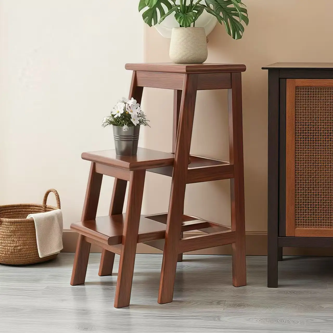 Escada de madeira maciça fezes domésticas retrátil fezes multifuncional cozinha sala de estar dupla finalidade escada de escalada fezes lugar