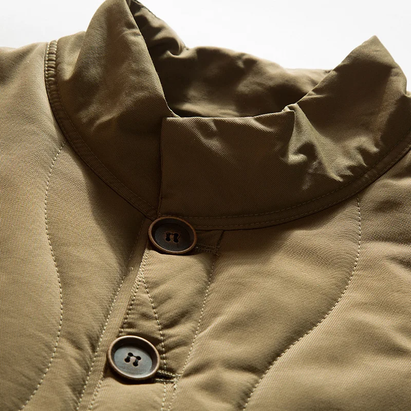 النمط الياباني شبكة الشعرية فضفاضة الياقة الدائمة جيب كبير سترة قطن نمط معطف الخبز للرجال #5