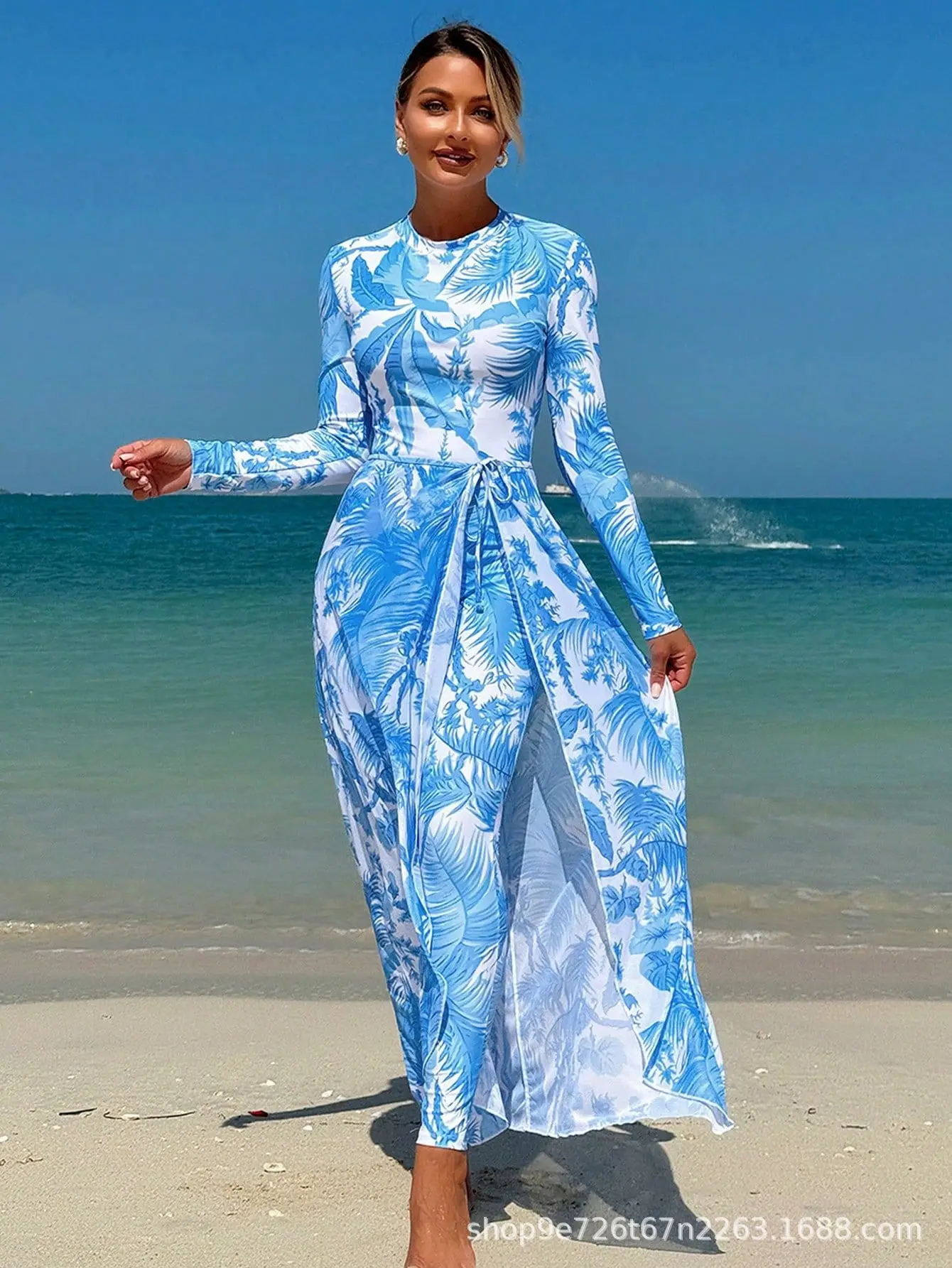 2025 女性の花柄サーフジャンプスーツセットラッシュガード & 痩身スイムスカートビーチカバーアップ 2 ピース水着ホリデー長袖夏