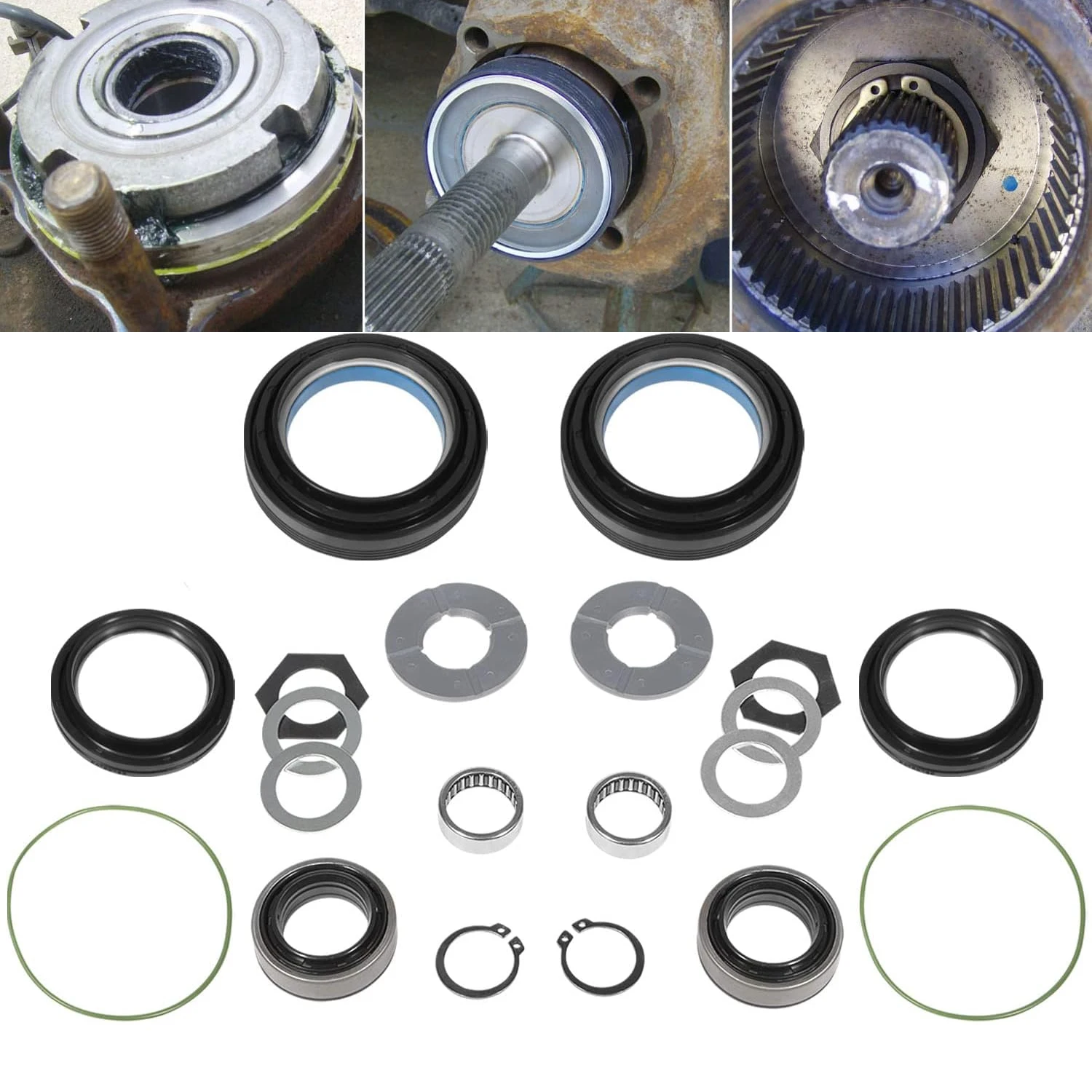 Outer Axle Dust Seal & Inner Tube Seal & Needle Bearing & Snap Ring & Thrust Washer Seals Kit Fit For Ford Front Axle 1998-2004