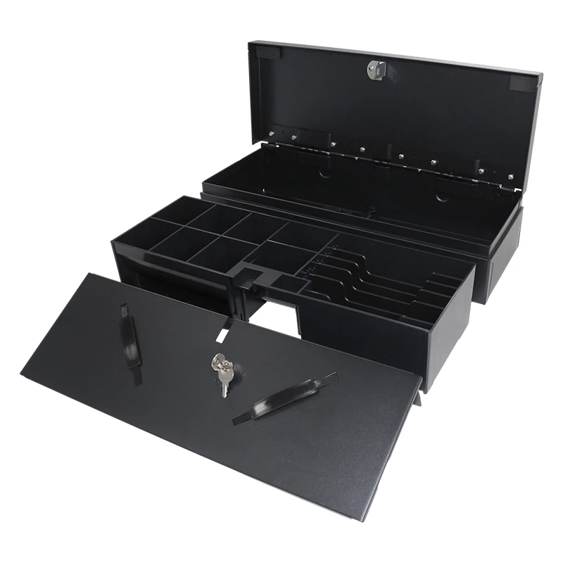 درج تسجيل النقدية لنظام نقاط البيع (POS)، 6 فواتير/8 عملات معدنية 12 فولت/24 فولت، قفل مفتاح RJ11/RJ12، فتحة الوسائط، أسود