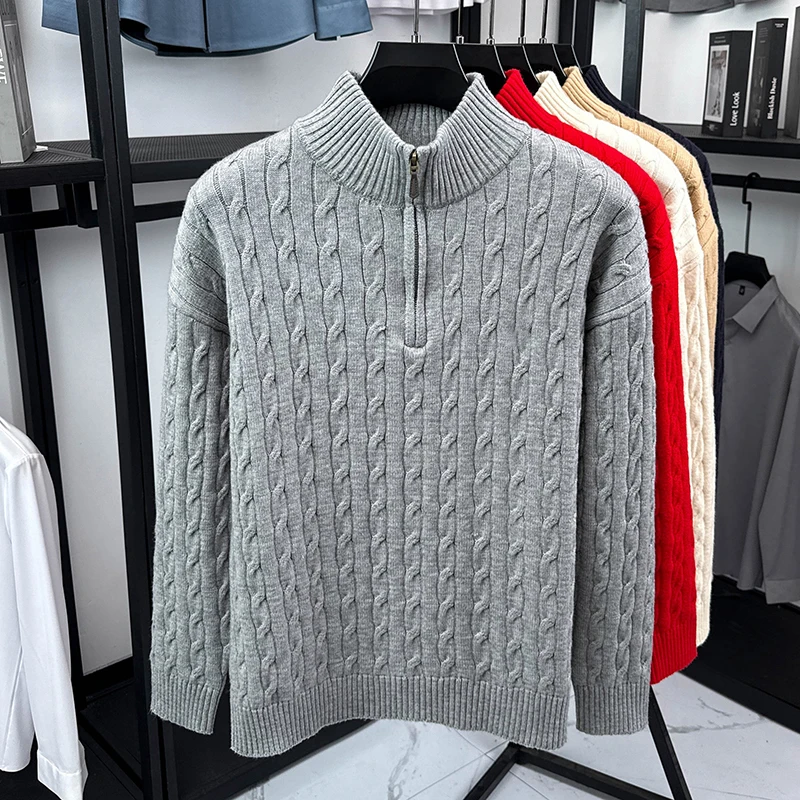 

Модный жаккардовый Половина Высокий воротник трикотажный свитер мужской высокое качество молния осень - зима утолщение теплый комфорт чистый цвет джемпер