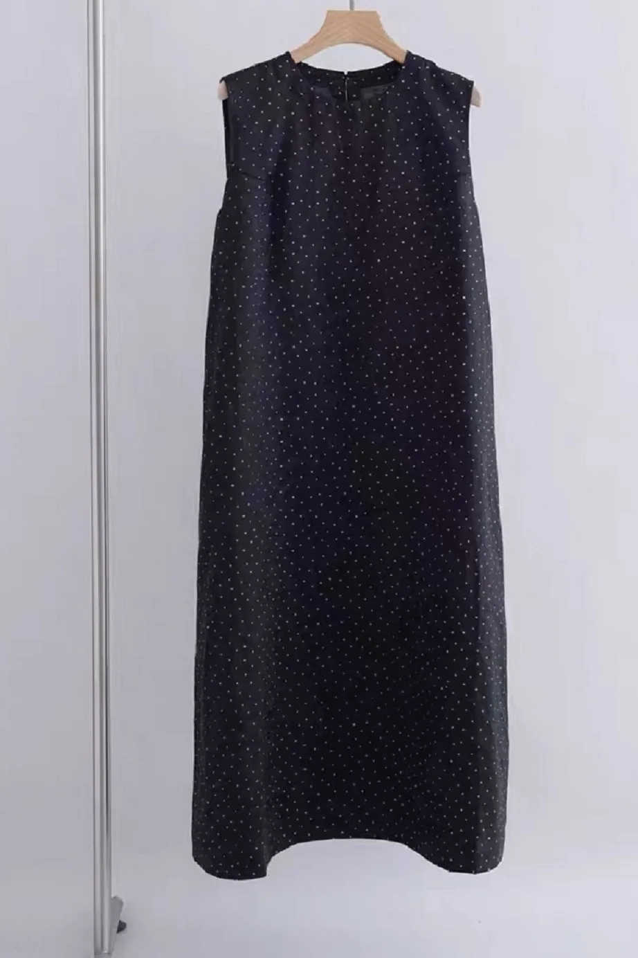 Vestido holgado sin mangas con cuello redondo, vestido de lino con lunares, moda informal de verano para mujer, vestidos de una pieza N725