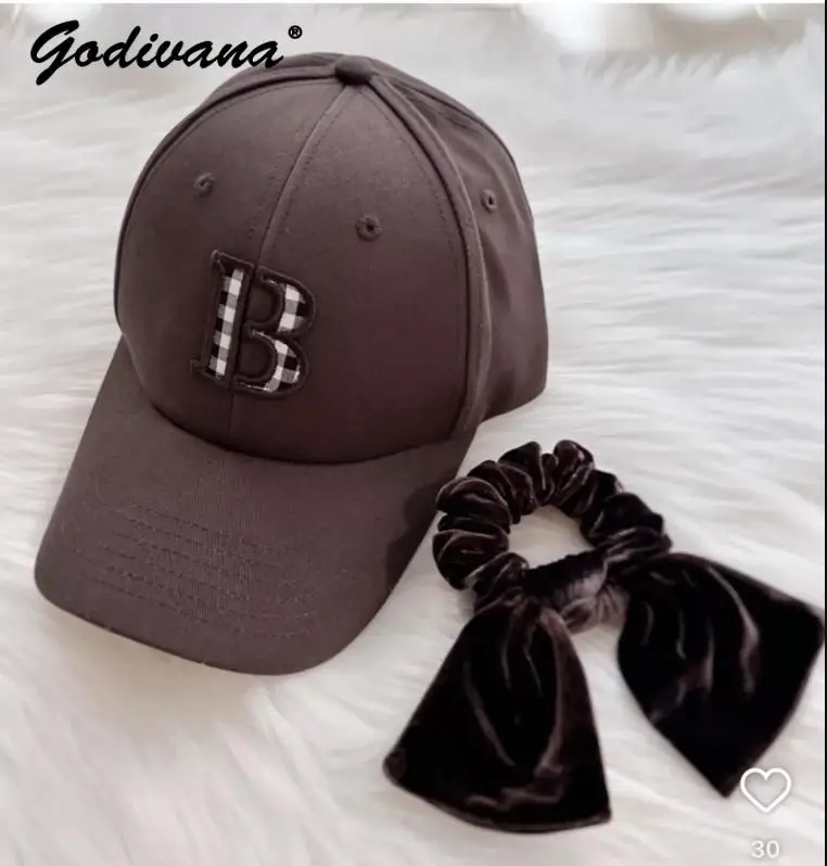 Japanese Style Plaid Letter Embroidery Soft Top Baseball Cap Simple Couple Big Head Sun Visor Sports Casual Peaked Hats