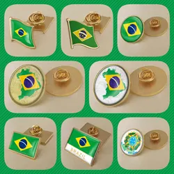 Brazil Brazilian National Emblem Flower Map Flag Brooch Badges Lapel Pins