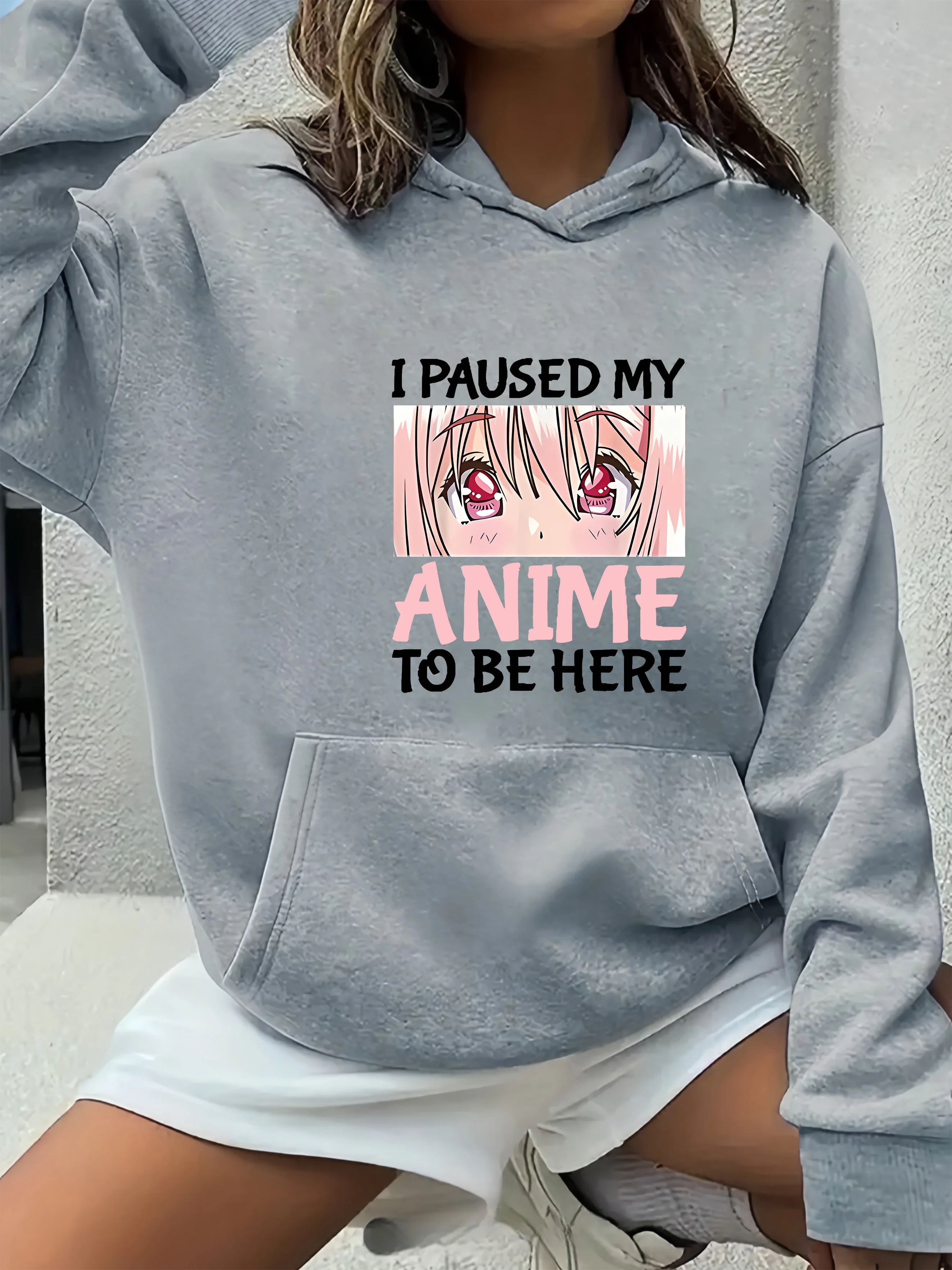 

Women's Anime Girl Printed Hoodie Four Seasons Hoodie Collar Cartoon Pattern Casual Fashion Kangaroo Pocket