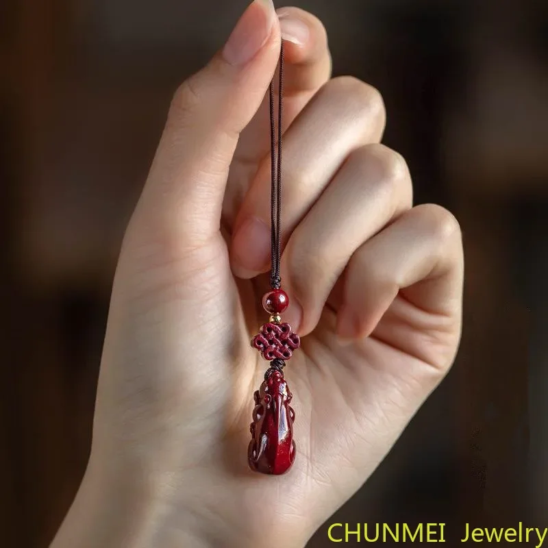 Natural Cinnabar Mobile Phone Chain Hanging Rope Pendant Men's and Women's Short Small Pendant Bracelets on hand